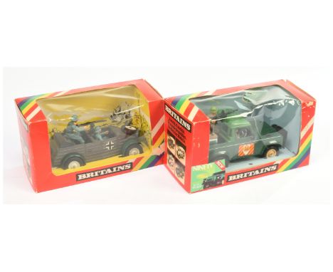 Britains a pair (1)&nbsp; 9780 land Rover - green, light green roof, beige hubs with figures, with correct winch instruction 