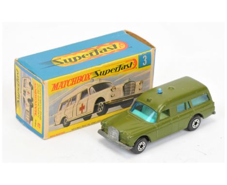 Matchbox Superfast 3A Mercedes "Ambulance" - twin pack issue with cast shut rear door - olive green body, blue windows and ro