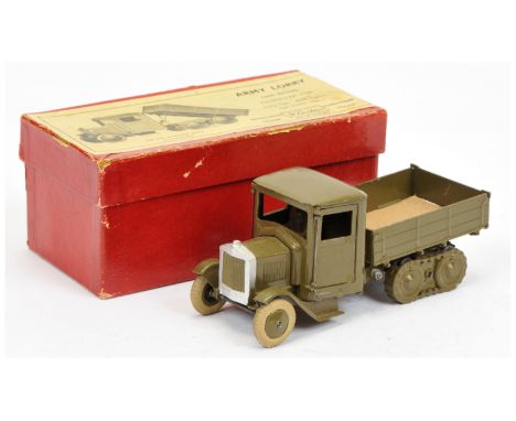 Britains 1333 Army Tipping Lorry Caterpillar - khaki including solid tracks, silver squared nosed radiator - Good overall in 