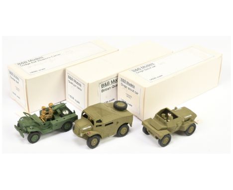 B &amp; B Military&nbsp; (Barnes &amp; Buller) &nbsp;1/60th scale Group of 3&nbsp; (1) British Quad tractor, (2) Scout car an