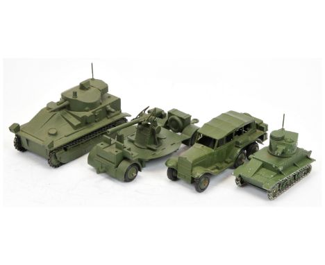 Dinky military group of 4 to include (1) 151A medium tank, (2) 152A light tank with white triangles, (3) 152B Reconnaissance 