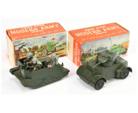 Lone Star Military a pair (1) Armoured car - green and (2) Bren Gun carrier - green with 3 x figures - conditions are general