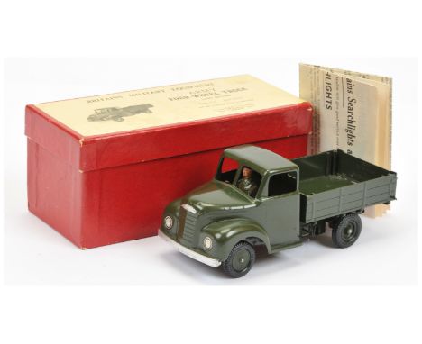Britains 1334 Army 4-wheeled Tipping Lorry (3rd version) - very dark green including hubs with black tyres, decal headlights 