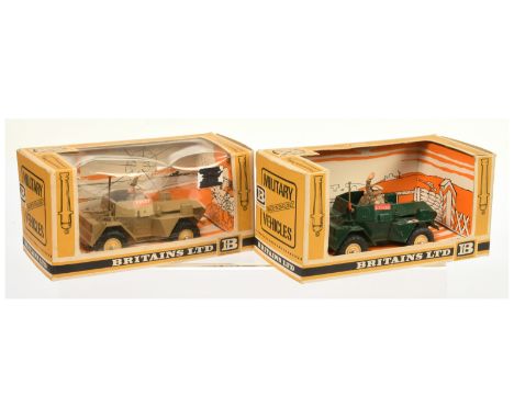 Britains 9781 &amp; 9784 Scout cars (1)&nbsp; 9781 British scout car - green, light beige hubs - Good&nbsp; and (2) 9784 8th 