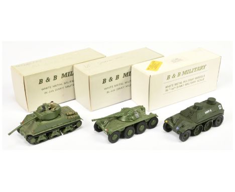 B &amp; B Military&nbsp; (Barnes &amp; Buller) &nbsp;1/60th scale Group of 3&nbsp; (1) Sherman Tank , (2) Panhard EBR APC and