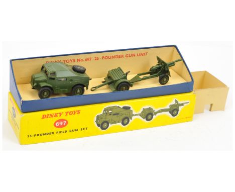 Dinky 697 Military Field Gun Set to include - Artillery Tractor, with figure driver and windows, Ammunition trailer and Field