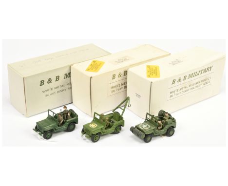 B &amp; B Military&nbsp; (Barnes &amp; Buller) &nbsp;1/60th scale Group of 3&nbsp; (1) Willys Command Jeep , (2) same but wit