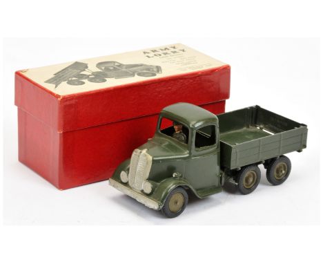 Britains 1335 Army 6-wheeled Tipping Lorry (2nd version) - dark military green hubs with black tyres, silver grille and surro