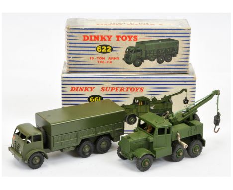 Dinky Military a pair (1) 622 Foden Covered wagon - green including rigid hubs and metal tilt, without figure driver issue, w
