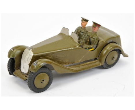 Britains 1448 Army "Staff" Car - darker khaki including hubs with black tyres, split windscreens with figures (some yellow su