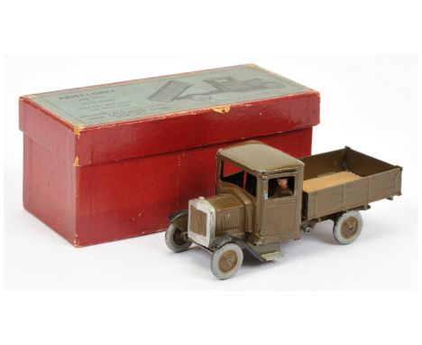 Britains 1334 Army 4-wheeled Tipping Lorry - dark khaki including wheels with painted grey tyres, black front mudguards, silv