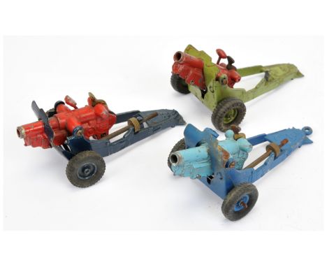 Britains 1725 "Royal Artillery" - group of 3 hard to find colour issues (1) Two-Tone blue, (2) Two-Tone red and dark blue and