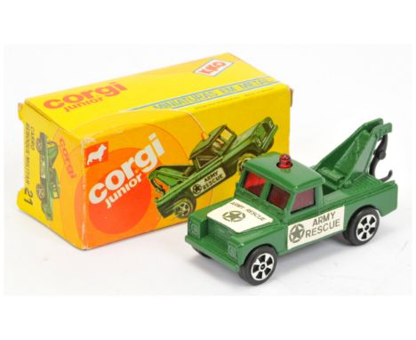 Corgi juniors (Kiko Brazil) 21 Land Rover breakdown truck - green including jib with black hook, red windows and roof light, 