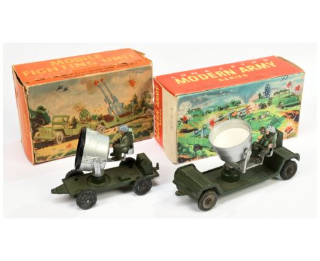 Lone Star Military a pair of Searchlight Trailers (1) green, silver searchlight with white light cover and (2) short version 