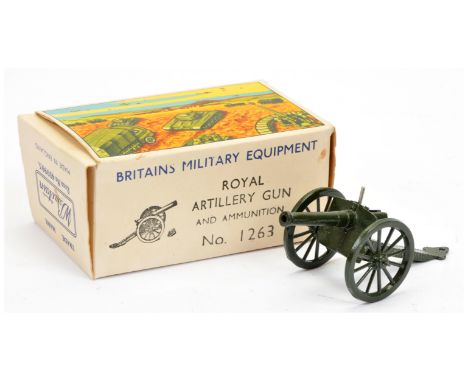 Britains 1263 "Royal Artillery" gun - dark green including wheels with some loose shells and folded leaflet - Near Mint in a 