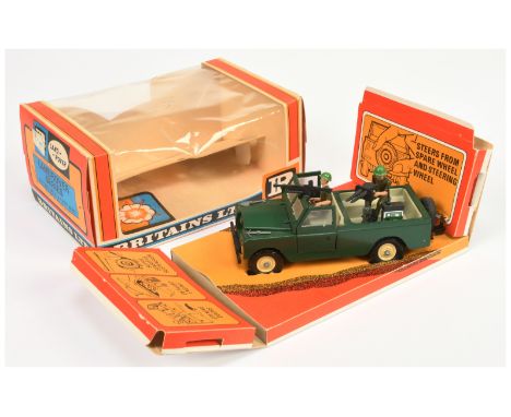 Britains 9776 Military land Rover - green, off white interior, light cream hubs with figures and radio box - Good Plus still 