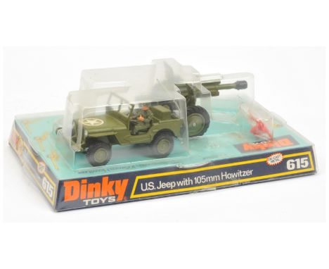 Dinky 615 "US" Jeep - Military green including plastic hubs, white star on bonnet, light grey radio box, figure driver and 10