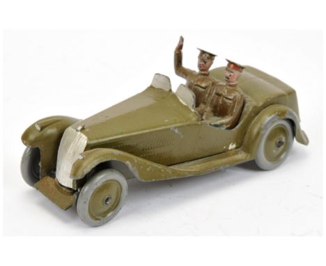 Britains 1448 Army "Staff" Car - khaki including hubs with painted grey tyres, split windscreens with figures - unboxed - Fai