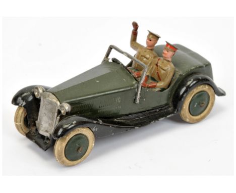 Britains 1448 Army "Staff" Car -dark green including hubs with white tyres, black chassis full open windscreen with figures -