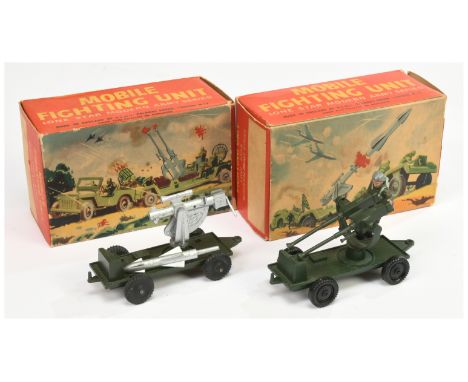 Lone Star Military a pair of Trailers (1) Rocket Launcher - green, silver launcher and (2) Pom-Pom Gun green with plastic sea