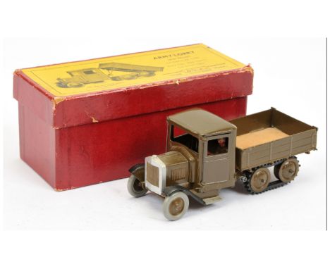 Britains 1333 Army Tipping Lorry Caterpillar  - very dark khaki, black front mudguards, silver square nosed radiator, black r