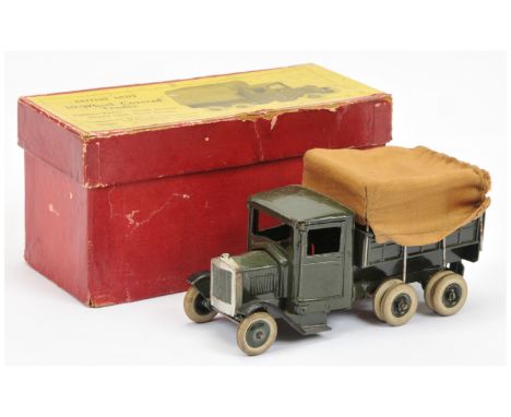 Britains 1332 Army 6-wheeled Covered Lorry&nbsp; - dark green including hubs with&nbsp; white tyres, black mudguards tan clot