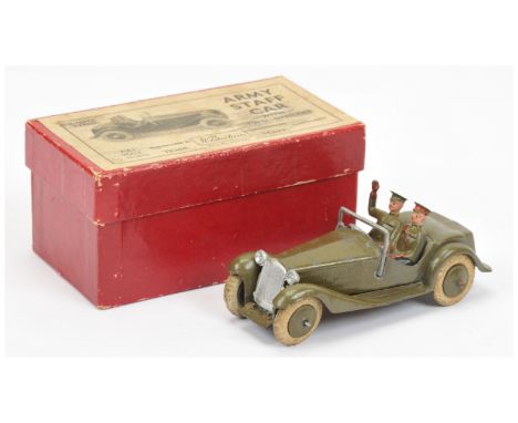 Britains 1448 Army "Staff" Car - khaki including hubs with white tyres, full open windscreen with figures - Fair to&nbsp; Goo