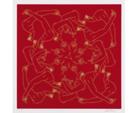 AI WEIWEI (born 1957) Middle Finger in Red     Sérigraphie en couleur. Signée et numérotée287/1285Zeefdruk in kleur. Getekend
