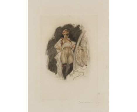 FELICIEN ROPS (1833-1898)Impudence       Eau-forte et aquatinte couleur. Monogrammée dans la planche. Titrée. Cachet Georges 