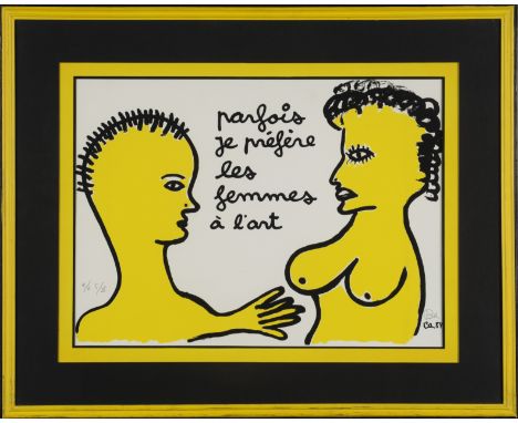 BEN VAUTIER (1935-2024)  Parfois je préfère les femmes à l'art, 1984    Sérigraphie en couleurs. Signée et datée dans la plan