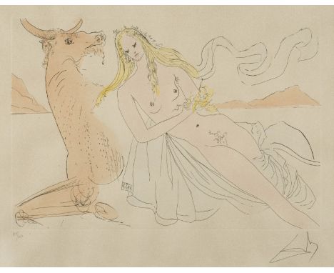 SALVADOR DALÍ (1904-1989) Rapt d'Europe par Zeus     Eau-forte en couleur. Signée et numérotée 85/150Kleurets. Getekend en ge