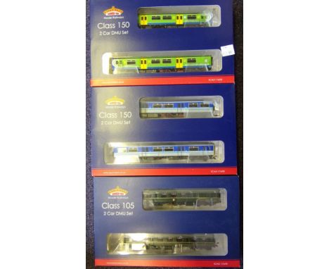 Bachmann,a Class 105 2-Car DMU set in BR green livery:, a Class 150 2-Car DMU Set in Regional Railways blue livery and a Clas