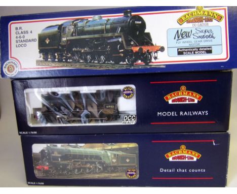 Bachmann, a 2-4-2 locomotive No 60114 'W.P.Allen' with eight wheel tender in BR green  livery: a 4-6-0 locomotive No 75014 wi