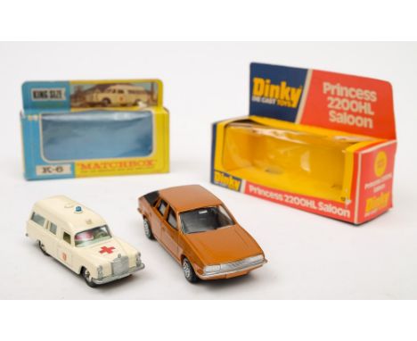 A Dinky 123 Princess 2200HL saloon and a matchbox K-6 Mercedes Benz Binz Ambulance:, both in original boxes.