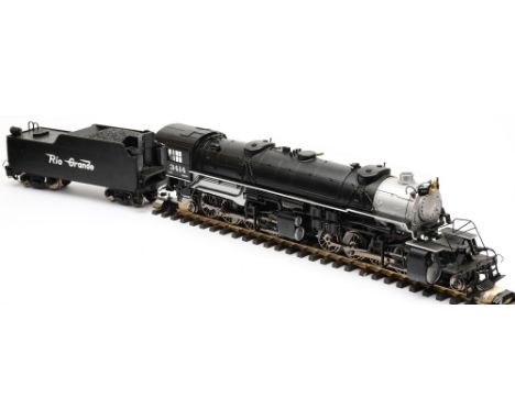 An Aristo Craft G gauge 2-6-6-2 locomotive and tender in Rio Grande livery:, detailed boiler and running gear, numbered '3414