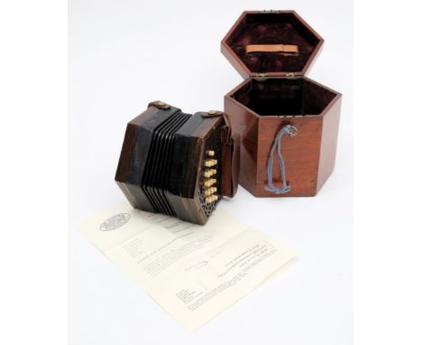 A 19th century rosewood and ivory 30 button 'Standard Anglo-German' concertina by Lachenal & Co:, number 84263, with black le