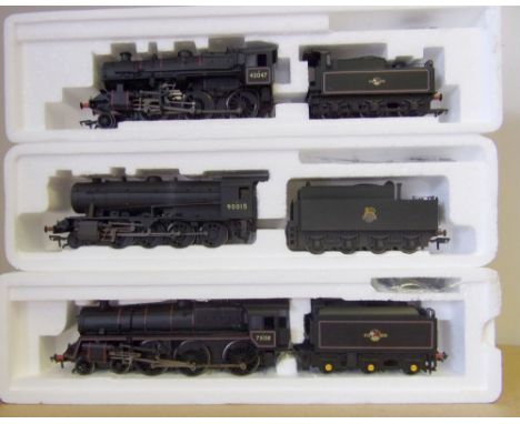 Bachmann, a 4-6-0 locomotive No 73158 with six wheel tender: in BR black livery, a 2-6-0 locomotive No 43047 with six wheel t
