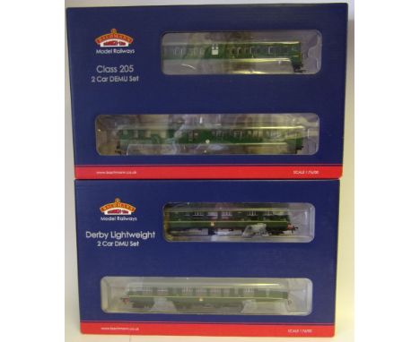 Bachmann, a Derby Lightweight 2-car DMU set: together with a Class 205 2-car DEMU set, both in BR green livery, both boxed.