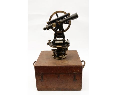 A lacquered brass theodolite by Stanley, London . No 92115:, the sighting tube with spirit level above, 7 inch brass  and sil