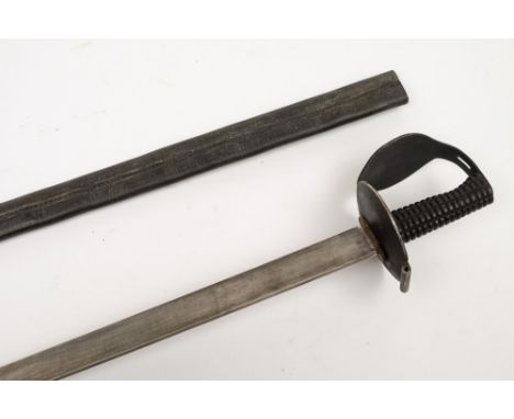 A reproduction cutlass and scabbard in the Victorian-style:, blade length 73cm long.