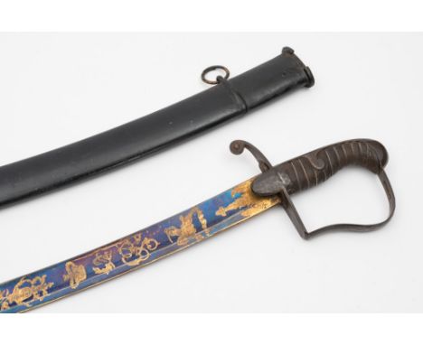 A 19th century Heavy Cavalry officer's sword by Colley & Co, London:, the curved single edge fullered blade with bluing and  