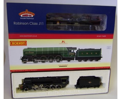 Bachmann, an 0-6-0 locomotive No 64311 with six wheel tender in BR black livery: a Hornby 2-10-0 locomotive No 92241 with six