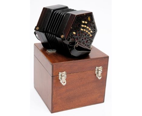 A  rosewood and ivory  24 button Anglo concertina by Lachnel & Co:, number 14407 with black leather bellows and fretwork ends