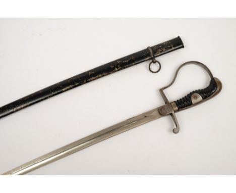 An Imperial German officer's  dress sword:, the slightly curved fullered blade with double langets, single quillon and bar gu