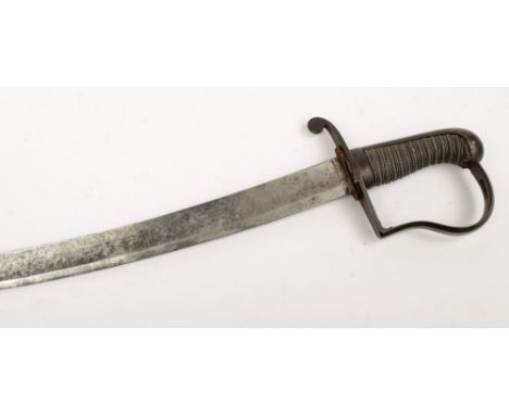 A 1796 pattern officer's sword:, the  curved fullered blade over hilt with single quillon and langet, chamfered bar guard, wi