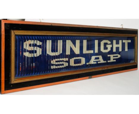 An early 20th century enamel Sunlight/Lifebuoy Soap 'triple' advertising sign:, 'Saves pounds, worth shillings, cost pence', 
