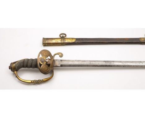 A Victorian Honourable Artillery Officers sword:, the straight blade with acid etched decoration over an openwork hilt with p