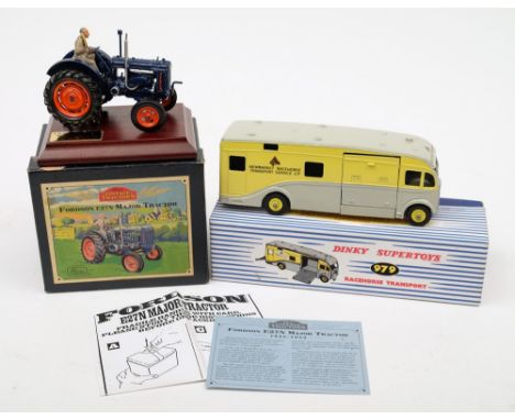 A  restored/repainted Dinky 979 Racehorse Transport in reprint box and a Britains Vintage Series Fordson E27N Major Tractor:.