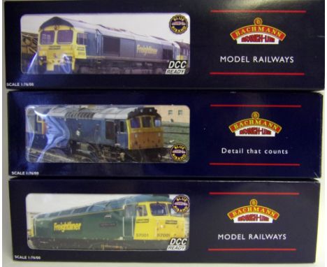 Bachmann, a class 25 diesel locomotive No 5269 in BR green livery: a class 66 diesel locomotive No 66610 in Freightliner gree