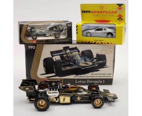 Corgi  No 190-(1/18th Scale) JPS Lotus Formula 1, together similar Corgi 154 version and a Shell Sportscar collection 'Lotus 